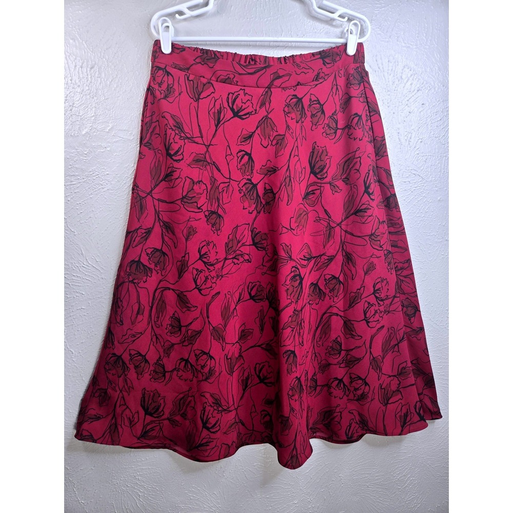 A Line Circle Pocket Skirt M Red Black Floral Midi Flowy Whimsigoth Grunge 90s